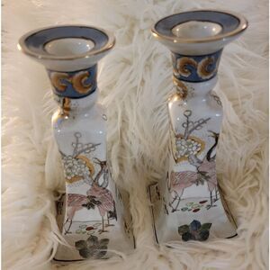 🆕️🕯Vintage Chinoiserie Crane Candle Holders Pair